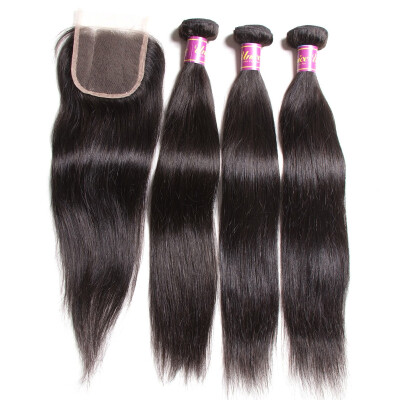 

UNice Hair Bundles with Closure 8A Peruvian Straight Human Hair Three part