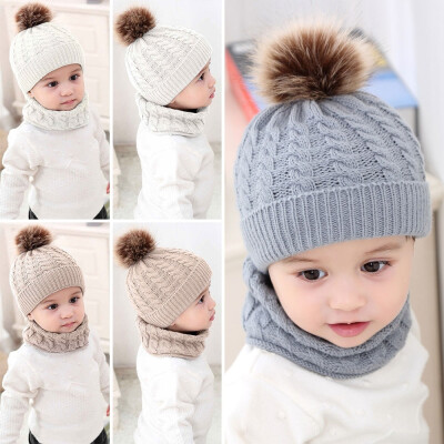 

2 PcsSet Knitted Hat Scarf Baby Toddler Kids Boy Girl Winter Warm Knitted Crochet Beanie Hat Cap Scarf Sets