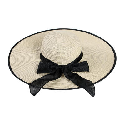 

Bowknot Decor Large Brim Straw Cap for Women Summer Beach Visor Hat Sun Cap