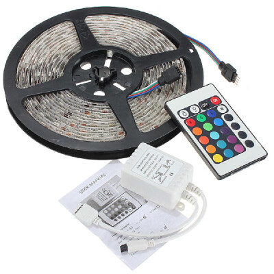 

5M 5050 RGB 300 LED Strip Light 12V DC 24 Key IR Flexible Non-Waterproof Remote Controller Home Party Decoration