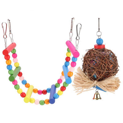 

Greensen 2 PCS Birds Parrot Swing Ball Toy Hanging Ladder Chewing Toys Play Set for Budgie Cockatiels