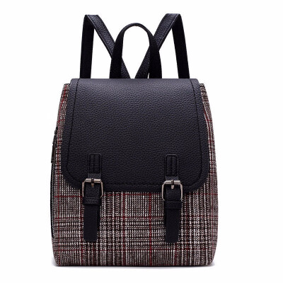 

New Shoulder Satchel Backpack For Women School Check Canvas Rucksack Student Bag