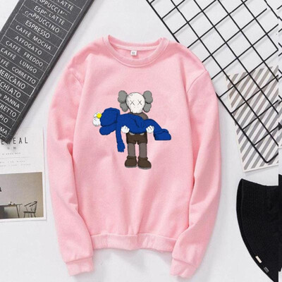 

Couple Print Regular Length Full Sleeve Loose Autumn And Winter Couples Round Collar Sweater Double Doll Pink 2XL