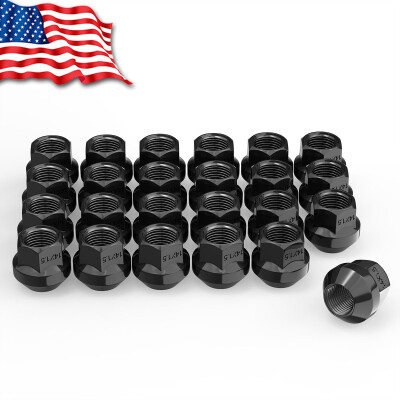 

24x Open End Bulge Acorn Lug Nuts 14X15 Black for 6 Lug Chevy Tahoe GMC Yukon