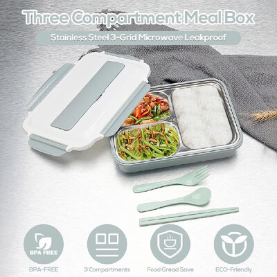 

304 Stainless Steel Lunch Box 4-Grid Microwave Leakproof Four Compartment Meal Box with Free Tableware Set for Students Office Pic