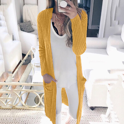 

Tailored Womens Autumn Fashion Plain Pocket Long Sleeve Cardigan Knitted Sweater