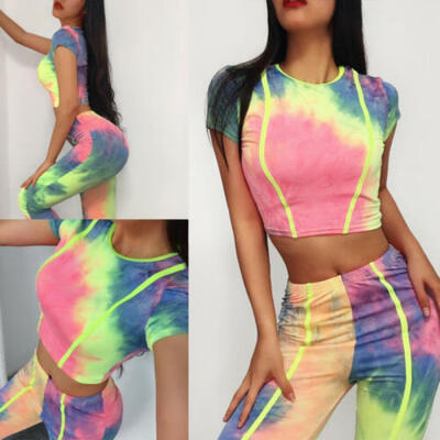 

Two piece Set Women Short Sleeve Printed Bodycon Clubwear Casual Jumpsuit Romper