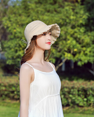 

Fine Crochet basin cap fishermans hat pure hand knitted straw hat summer beach beach sun protection shade Lafite straw hat