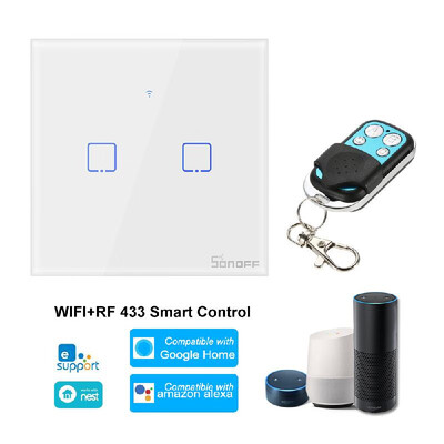 

SONOFF T1EU3C-TX 3 Gang Smart WiFi Wall Light Switch 433Mhz Wireless Control RF Remote Controller APPTouch Control Timer EU Stand