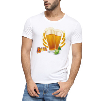 

Toponeto Men Beer Festival Letter Printed Pattern Casual Fashion Lapel Short Sleeve Shirt