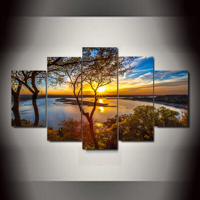 

Waterside Sunset Frameless Printed Canvas Art Print 5PCS