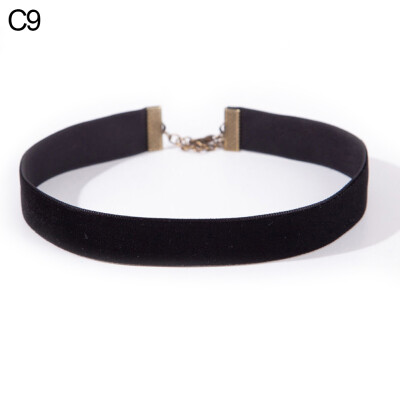 

Women\s Triangle Pendant Flower Lace Layered Wavy Velvet Vintage Choker Necklace