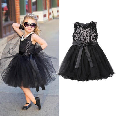 

Kids Sequins Baby Flower Girl Dress Bow Lace Tulle Party Gown Bridesmaid Dresses