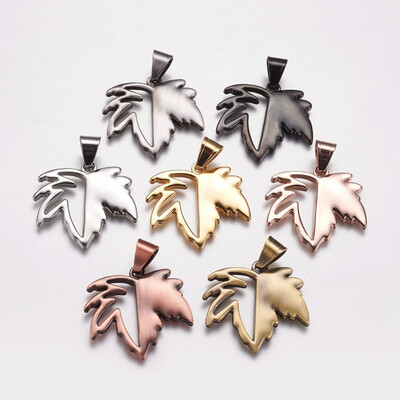 

304 Stainless Steel Pendants Maple Leaf Mixed Color 32x34x3mm Hole 7x9mm