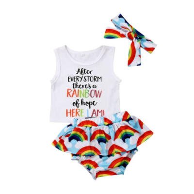 

3pcs Newborn Baby Boy Girls Summer Clothes Vest ShirtShorts Rainbow Outfits Set