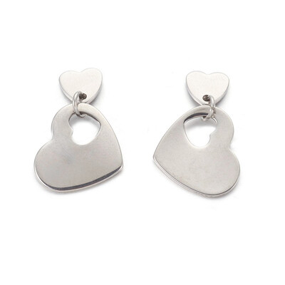 

304 Stainless Steel Ear Studs Heart Stainless Steel Color 25mm Pin 07mm