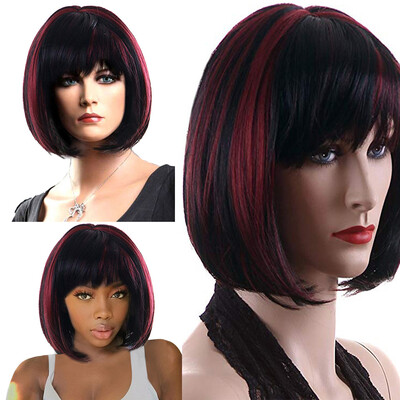 

〖Follure〗Short Bob Hair Wigs 30cm Straight with Flat Bangs Synthetic Colorful Party Wig