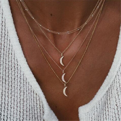 

HuaTang Star Moon Pendant Necklace Boho Geometric Crystal Layered Necklaces for Women Girl Waterdrop Opal Collar Choker Jewelry