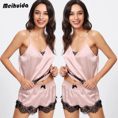 

2pcs Summer Women Sexy Pajamas Pijamas Sleepwear Deep V Sling Lingerie Set