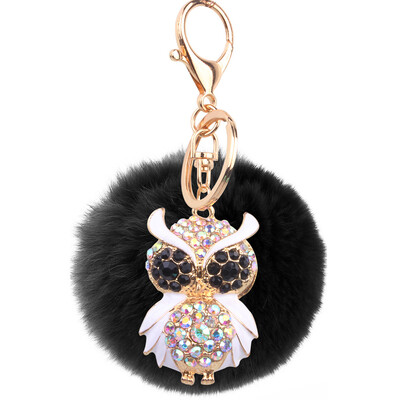 

Car Keychain Handmade Cute Creative Plush Owl Rex Rabbit Hairball Crystal Rhinestone Jewelry Bag Pendant
