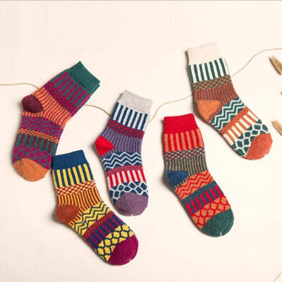 

5 Pairs Women Wool Cashmere Warm Soft Thick Casual Multicolor Socks Fashion Floral Socks