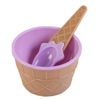 

6Pcs Plastic Children Kid Lovely Ice Cream Bowl Spoon Dessert Tableware Supplies