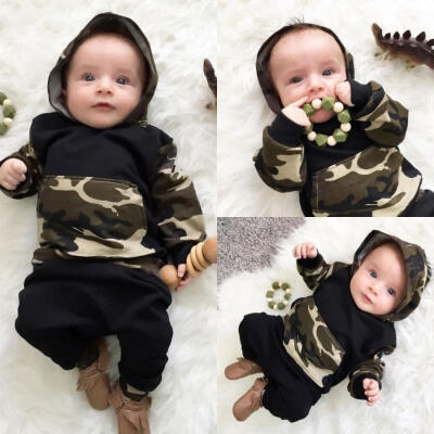 

Newborn Toddler Baby Boys Camo Hooded Tops Long Pants 2Pcs Outfits Set Clothes