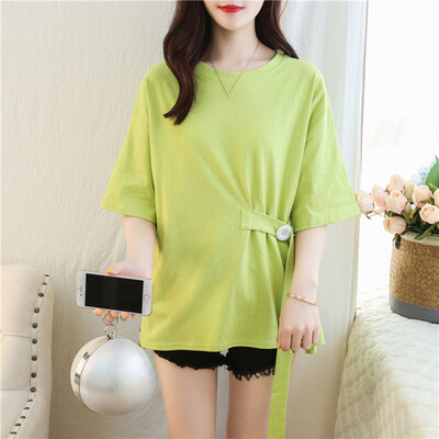 

Fashion Womens Solid Color Twisted Long Sleeve Tops Round Neck Loose T-shirt