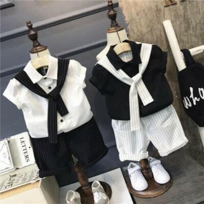 

Kids Baby Boys Tops Tie T-shirt Pants Shorts Outfits Set Gentleman Clothes Suit