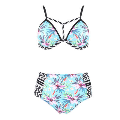 

Women Floral Print Push up Bikini Set Two-Piece High Waist Split Swimsuit