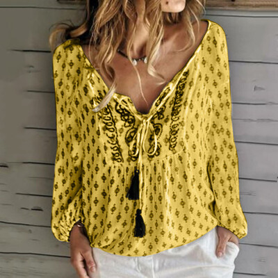 

Tailored Womens Fashion O-collar Loose Printed T-shirt Top With Long Sleeve