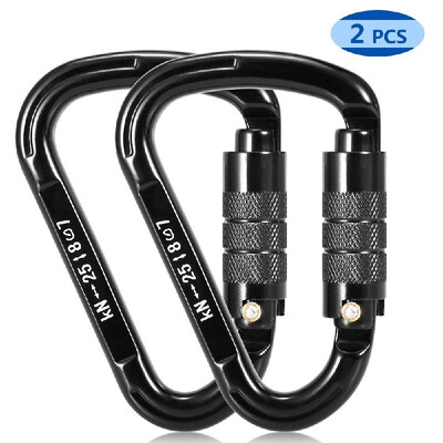 

2pcs 25KN Screw Locking Gate Carabiner Snag Free Clip D-shape Carabiner Quick Clip Climbing Backpacking Rappelling