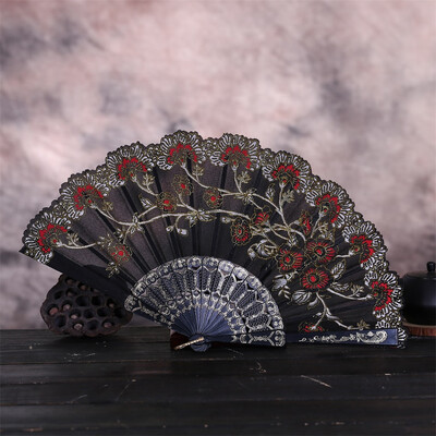 

Siaonvr Best Chinese Style Dance Wedding Party Lace Silk Folding Hand Held Flower Fan