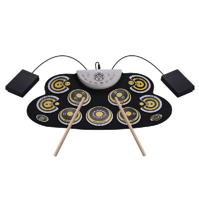 

Portable Silicone Drum Pad Electronic Roll Up Drum Set with Drum Sticks Foot Pedals Cartoon Design Digital Drum for Kids Beginners