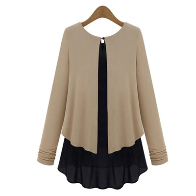 

Two Piece Fake Chiffon Stitching Blouses Shirts Bottoming Shirt Sweater Long sleeved Women Clothing