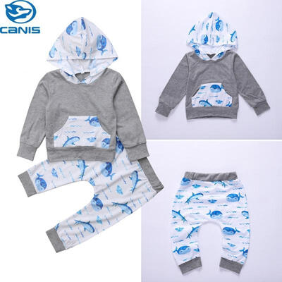 

Infant Toddler Baby Boy Girl Whale Hooded Tops Long Pants Outfits Cotton Clothes