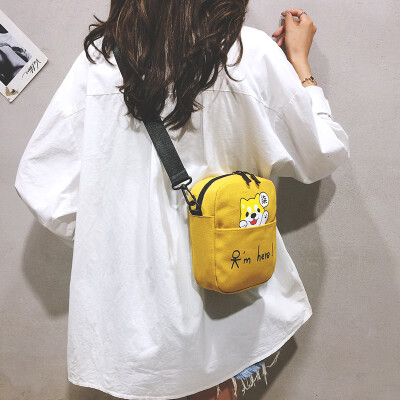 

Small bag female 2019 new ins Japanese Harajuku girl canvas bag cartoon wild ugly cute shoulder Messenger bag