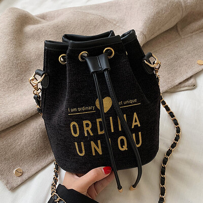 

Fall linen bag 2019 popular new Korean Joker Messenger bag chain bag fashion bucket bag