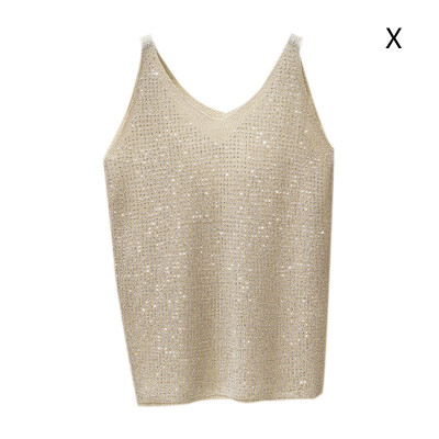 

Women Sexy Wild Camisole Solid Color Knit Camisole Sequin Decoration