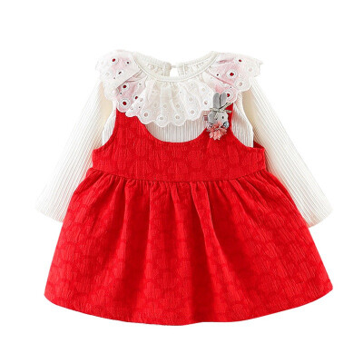 

Autumn Cute Baby Girl Tutu Dress Solid Cotton Long Sleeve Lace Shirts Blouse Strap Dresses Casual Sundress