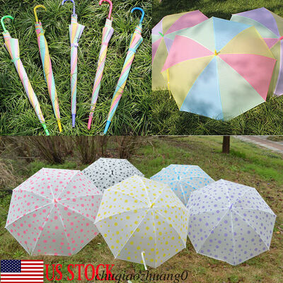 

Women Colorful Rainbow UmbrellaTransparent Clear Rain Sun Parasol Wedding Party