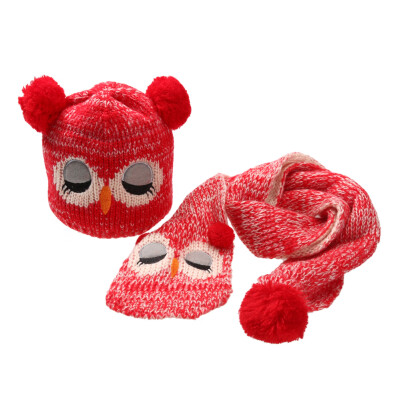 

2pcs Kids Baby Boys Girls Warm Wool Knitted Cute Owl Hat Beanie Scarf