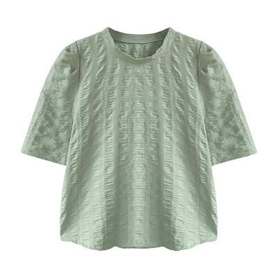 

Summer Ladies tops Wild Slimming Small Shirt Personality Folds O-collar Straight Loose Womens Shirt Clothing Feminine