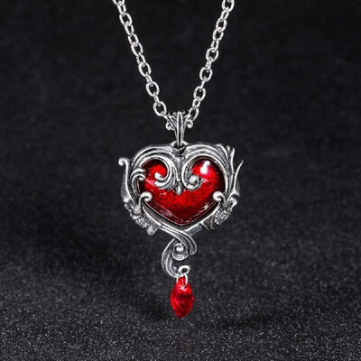 

New Punk Retro Skull Red Peach Heart Necklace Pendant Women Jewelry