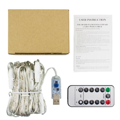 

Window Curtain Lights 300 LED String Lights 8 Lighting Mode Remote Control for Wedding Birthday Party Warm White