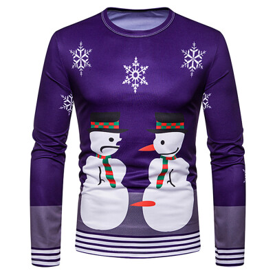 

Snowman Christmas Stripe Trim Long Sleeves Tee