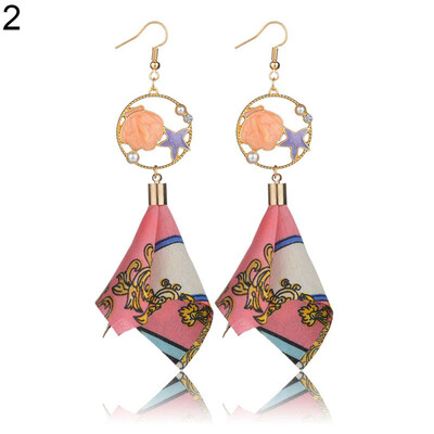 

Hollow Circle Star Printed Scarf Fabric Cloth Dangle Stud Earrings Jewelry