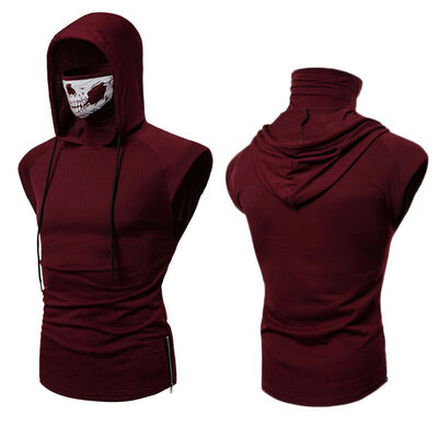

Fashion Men Elastic Fitness Ninja Wear Hooded Short Sleeved T-shirt Skull Mask