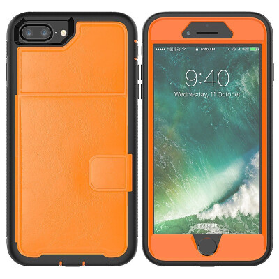 

MOONCAE Apple iPhone X Three Anti-Leather Card Holder Series - Orange