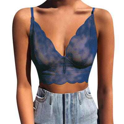 

Toponeto Womens Fashion Solid Color Summer Sexy Lace Top See Through Crop Top Bra Vest